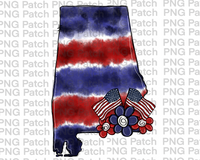 Alabama, Red, White, Blue Tie Dye, Memorial Day PNG File, Fourth of July Sublimation Design, USA Flags