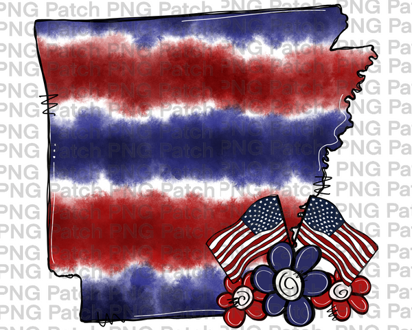 Arkansas, Red, White, Blue Tie Dye, Memorial Day PNG File, Fourth of July Sublimation Design, USA Flags