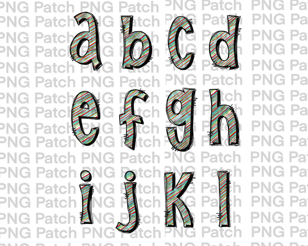 All Lower Case Scribble Stripe Alpha Pack, Alphabet Pack PNG File, Alpha Pack Sublimation Design A - L