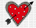 Big Red Heart, Dots with White Buffalo Plaid Outline , Valentine's Day PNG File, Love Sublimation Design