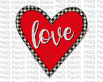 Big Red Heart, Love with White Buffalo Plaid Outline , Valentine's Day PNG File, Love Sublimation Design