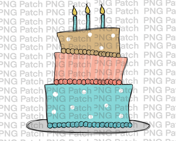 Whimsical Birthday Cake and Candles, Birthday Sublimation Design, Party PNG File