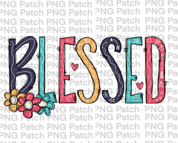 Blessed with Doodles, Colorful, Floral PNG File, Doodles Sublimation Design