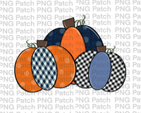 Blue and Orange Pumpkin Trio, Fall PNG File, Pumpkin Sublimation Design