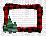 Buffalo Plaid Monogram Frame with Whimsical Christmas Trees, Christmas Sublimation Design, Holiday PNG File