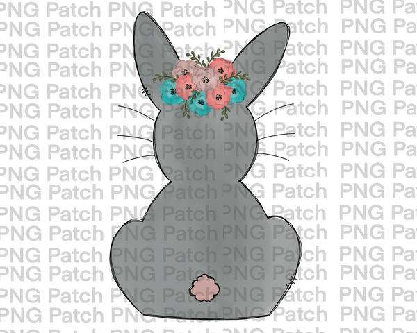 Watercolor Bunny with Flowers, Easter PNG File, Bunny Sublimation Design