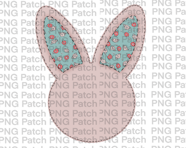 Floral Faux Appliqué Pink Bunny , Easter PNG File, Bunny Sublimation Design