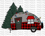 Buffalo Plaid Christmas Camper with Lights and Trees , Christmas PNG File, Holiday Sublimation Design