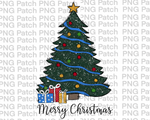 Merry Christmas, Christmas Tree with Blue, Red, and Yellow , Christmas PNG File, Holiday Sublimation Design