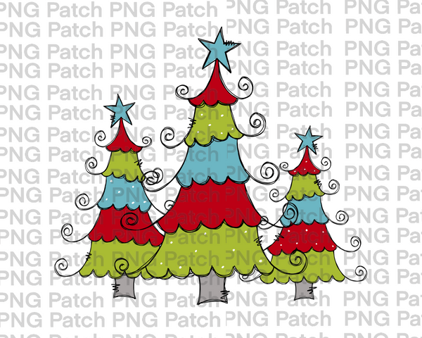 Curly Christmas Trees, Christmas Sublimation Design, Holiday PNG File