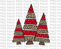 Leopard Print and Red Whimsey Christmas Trees, Christmas Sublimation Design, Holiday PNG File