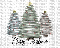 Merry Christmas with Thick Line Christmas Trees , Christmas Sublimation Design, Holiday PNG File