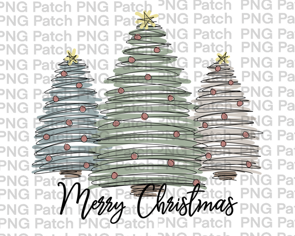 Merry Christmas with Thick Line Christmas Trees , Christmas Sublimation Design, Holiday PNG File