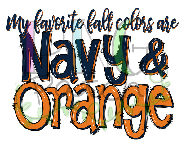 My Favorite Fall Colors ard Navy and Orange, Football and Cheerleading PNG File and Sublimation Design