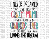 I Never Dreamed I'd Be This Crazy Mimi With the Cutest Grandkids Ever But Here I Am Living the Dream, Mother's Day PNG File, Grandma Sublimation Design