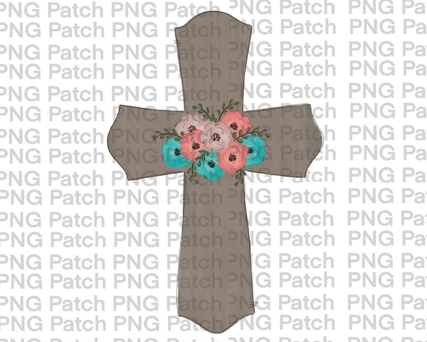 Floral Watercolor Cross, Easter PNG File, Cross Sublimation Design