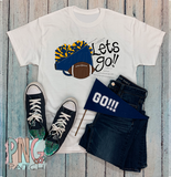 Mockup Let's Go! Blue and Gold Football with Megaphone and Pom Poms, Football and Cheerleading PNG File, Team Sublimation Design