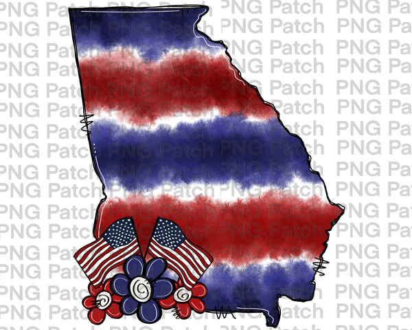 Georgia, Red, White, Blue Tie Dye, Memorial Day PNG File, Fourth of July Sublimation Design, USA Flags