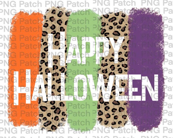 Happy Halloween with Orange, Green, Purple and Leopard Print Background, Halloween Sublimation Design, Spooky PNG File