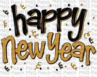 Happy New Year, Black on Gold , New Year PNG File, Holiday Sublimation Design