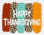 Happy Thanksgiving with Brown, Blue, Orange and Leopard Print Background, Thanksgiving Sublimation Design, Fall PNG File