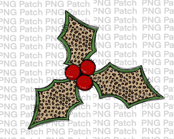 Leopard Print Holly, Christmas Sublimation Design, Holiday PNG File