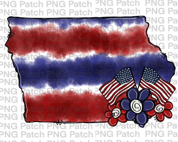 Iowa, Red, White, Blue Tie Dye, Memorial Day PNG File, Fourth of July Sublimation Design, USA Flags