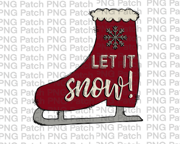 Ice Skates with White Buffalo Plaid Snowflake, Let it Snow!, Christmas PNG File, Holiday Sublimation Design