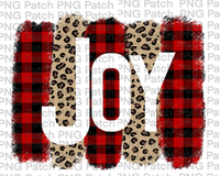 Joy with Buffalo Plaid and Leopard Print Background, Christmas Sublimation Design, Holiday PNG File