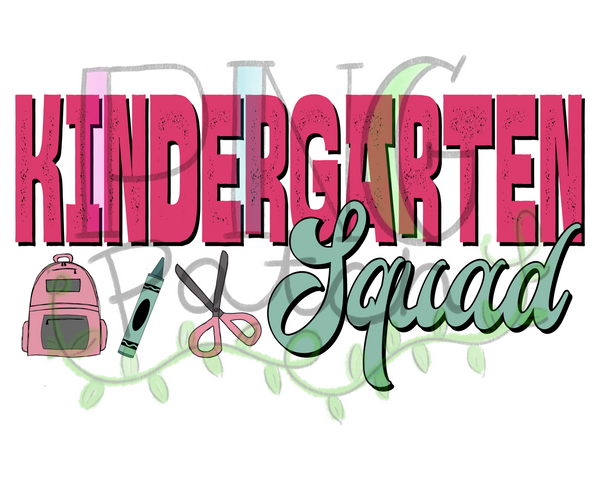 Girl Kindergarten Squad, Back To School PNG File, Student Sublimation Design