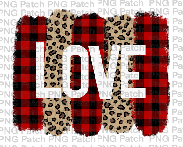 Love with Buffalo Plaid and Leopard Print Paint Brush Background , Valentine's Day PNG File, Love Sublimation Design