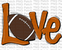 Burnt Orange Love with Football, Football PNG File, Cheerleader Sublimation Design