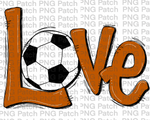 Burnt Orange Love with Soccer Ball, Soccer PNG File, Football Sublimation Design