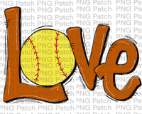 Burnt Orange Love with Softball, Softball PNG File, Girl Sublimation Design