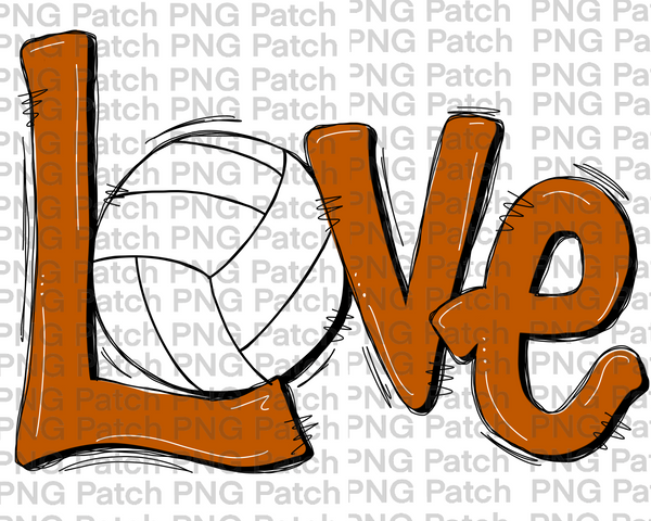 Burnt Orange Love with Volleyball, Volleyball PNG File, Spike Sublimation Design