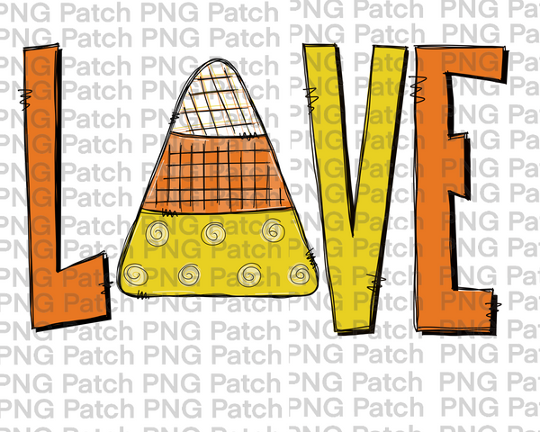 Love Fall, With Candy Corn, Halloween PNG Files, Fall Sublimation Design