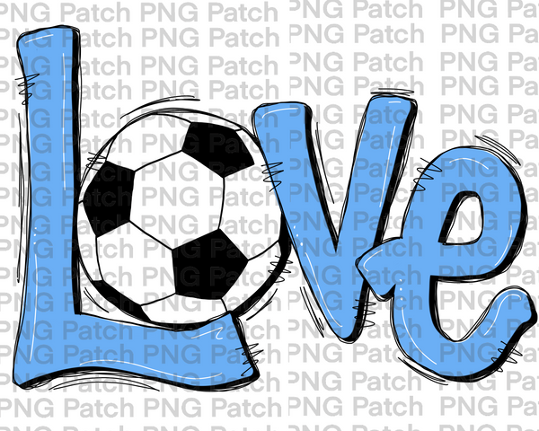 Columbia Blue Love with Soccer Ball, Soccer PNG File, Football Sublimation Design