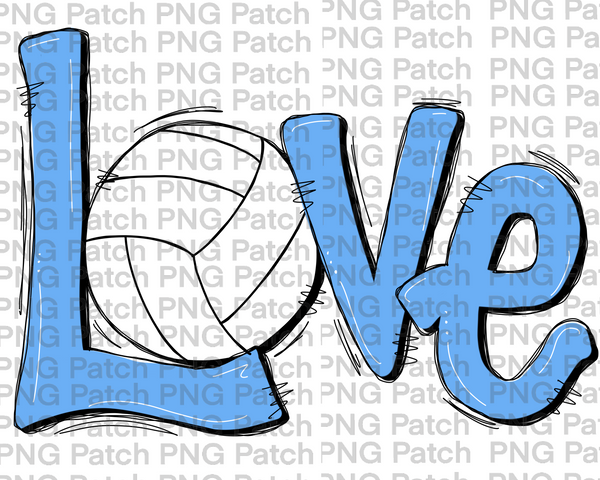 Columbia Blue Love with Volleyball, Volleyball PNG File, Spike Sublimation Design