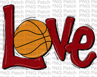 Crimson Love with Basketball, Basketball PNG File, Cheerleading Sublimation Design