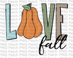 Love Fall, With Pumpkin and Blue L, Pumpkin PNG Files, Fall Sublimation Design