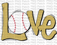 Gold Love with Baseball, Baseball PNG File, Diamond Dolls Sublimation Design