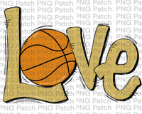 Gold Love with Basketball, Basketball PNG File, Cheerleading Sublimation Design