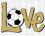 Gold Love with Soccer Ball, Soccer PNG File, Football Sublimation Design