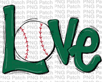 Green Love with Baseball, Baseball PNG File, Diamond Dolls Sublimation Design