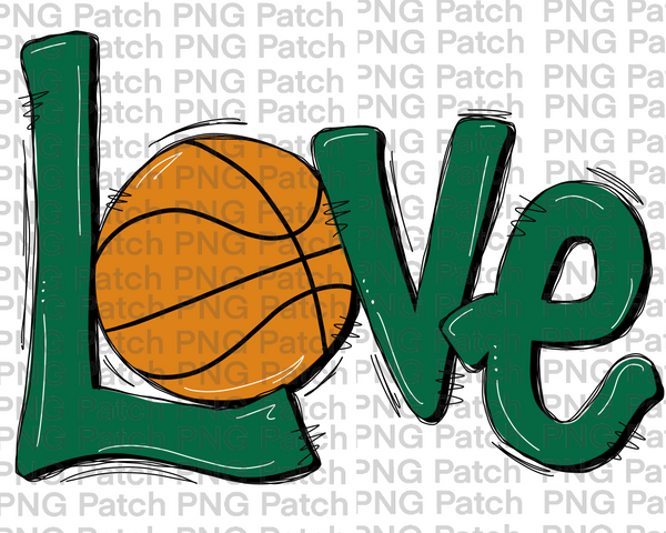 Green Love with Basketball, Basketball PNG File, Cheerleading Sublimation Design