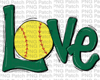 Green Love with Softball, Softball PNG File, Girl Sublimation Design