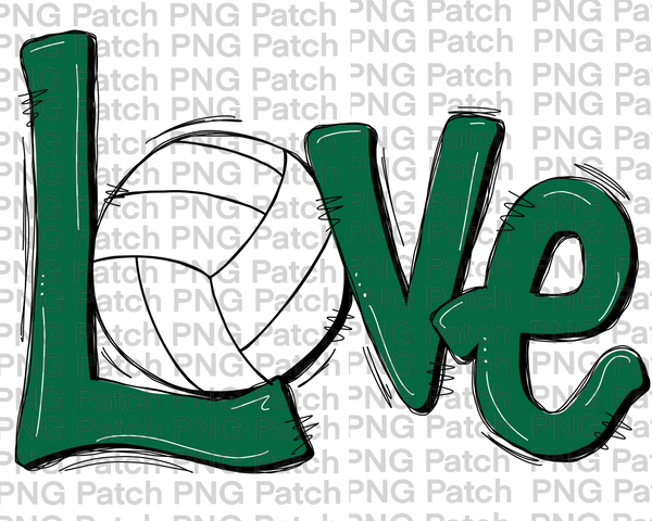 Green Love with Volleyball, Volleyball PNG File, Spike Sublimation Design