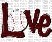 Maroon Love with Baseball, Baseball PNG File, Diamond Dolls Sublimation Design