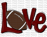 Maroon Love with Football, Football PNG File, Cheerleader Sublimation Design