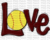 Maroon Love with Softball, Softball PNG File, Girl Sublimation Design